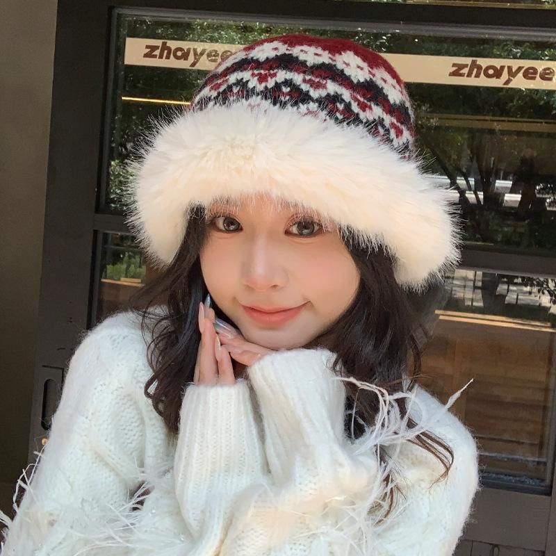 Autumn and Winter Hat Women's Plush Hat Fashion Versatile Thermal Hat Ear Protector Basin Hat