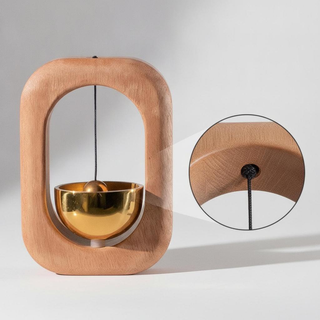 Wooden Door Chime with Metal Bell Small Entry Notification Gentle