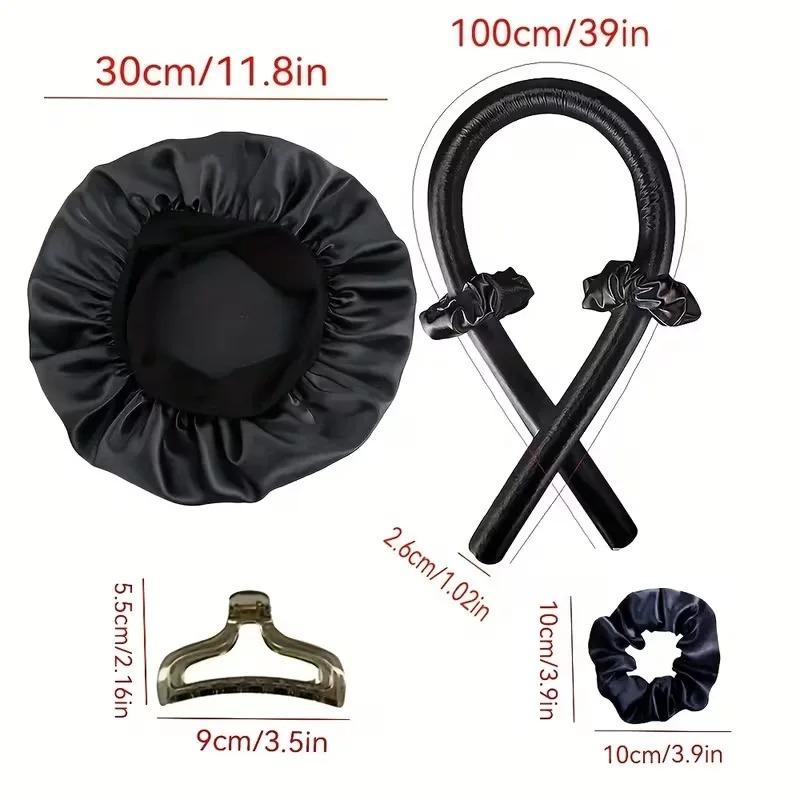 3/5/8pcs No-Heat Curling Iron Set with Satin Sleep Cap Hair Clips Comb Hair Tie Women's Heatless Overnight Styling Tools