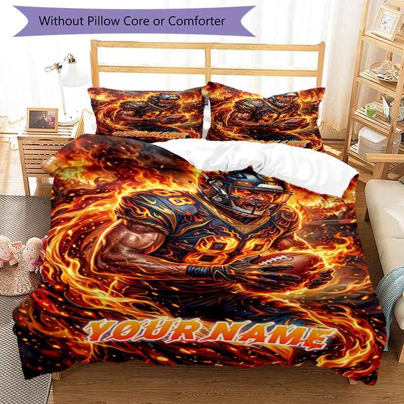 3PC Custom Name Football Player Art Bedding Set Printed Bedding Set Duvet Cover Closure Includes 1 Duvet Cover & 2 Pillowcases for All Seasons Bedroom