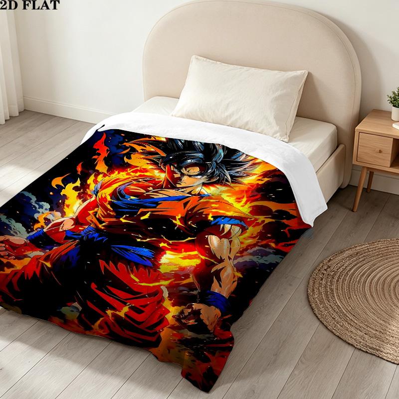 1PC Son Goku Patterned Flannel Blanket Suitable For All Seasons For Home Decor Warmth And Comfort Gifts Holiday Present