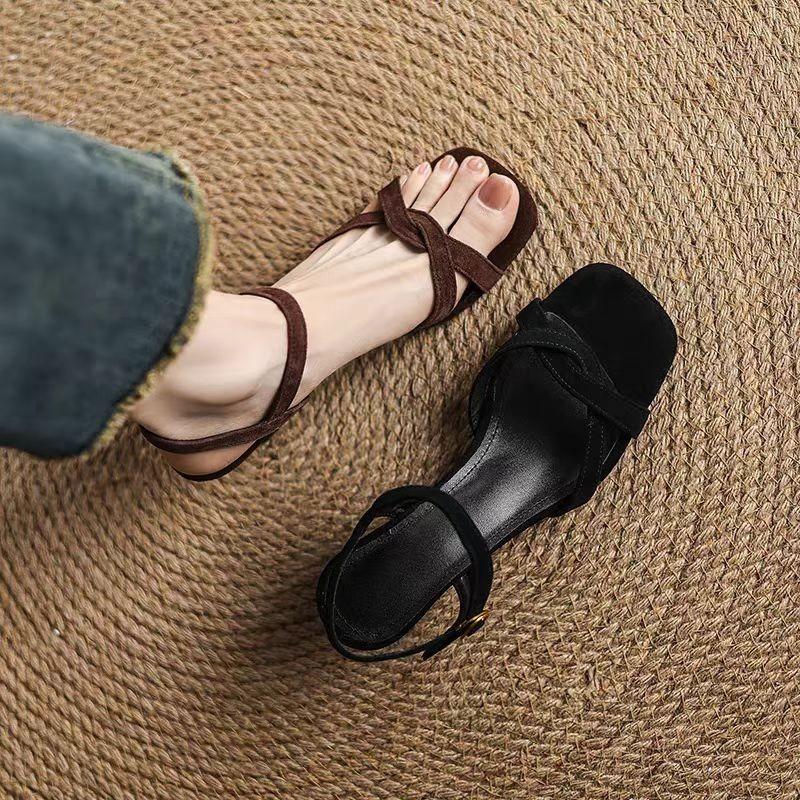 Modne sandały damskie buty letnie 2025 retro buty na niskim obcasie czarne modne sandały casualowe buty na imprezę damskie sandalias de mujer