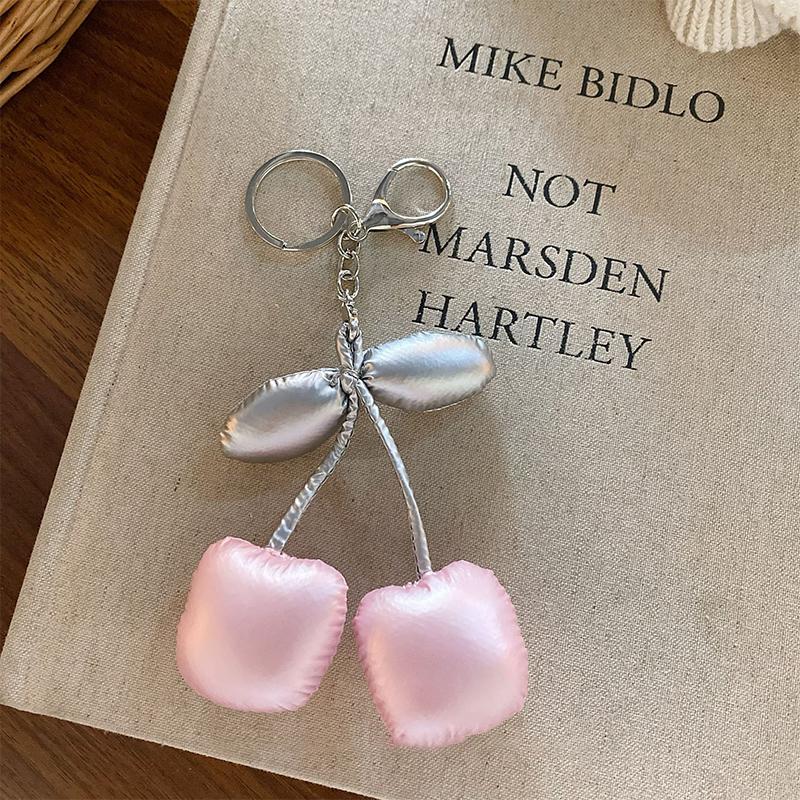 Faux Leather Cherry Keychain Fruit Charm Keyring Pendant Jewelry For Girl Women Gift Bag Decoration