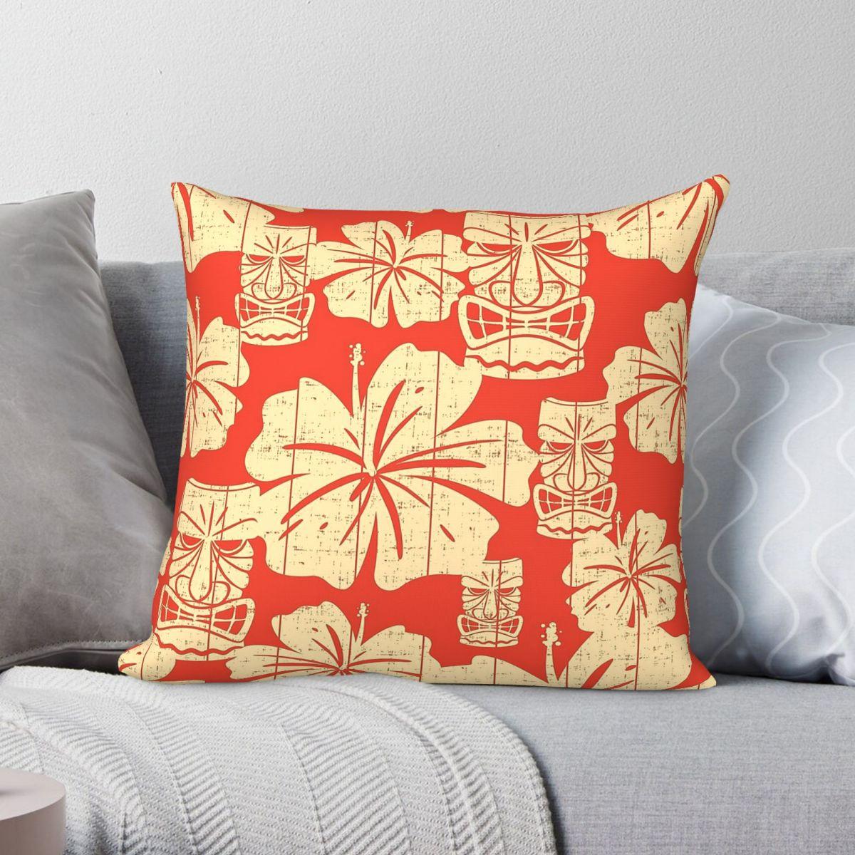 Exquisite Ornaments Unisex Hawaiian Tiki Masks Square Pillowcase Polyester Linen Velvet Pattern Zip Decor Room Cushion Cover 45X45