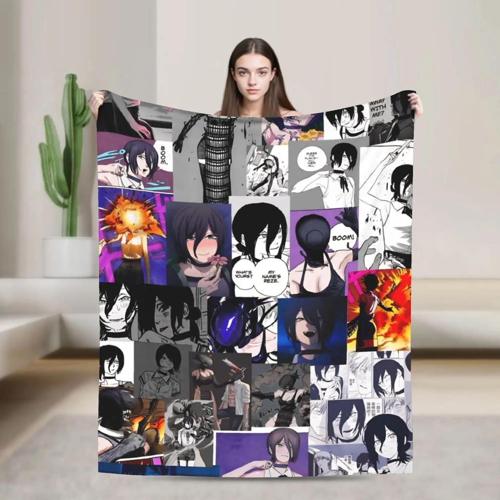 Makima Chainsaw Man Anime Plush Blanket Soft Flannel Throw for Kids and Adults Couch Bed Cover Design Bedspread