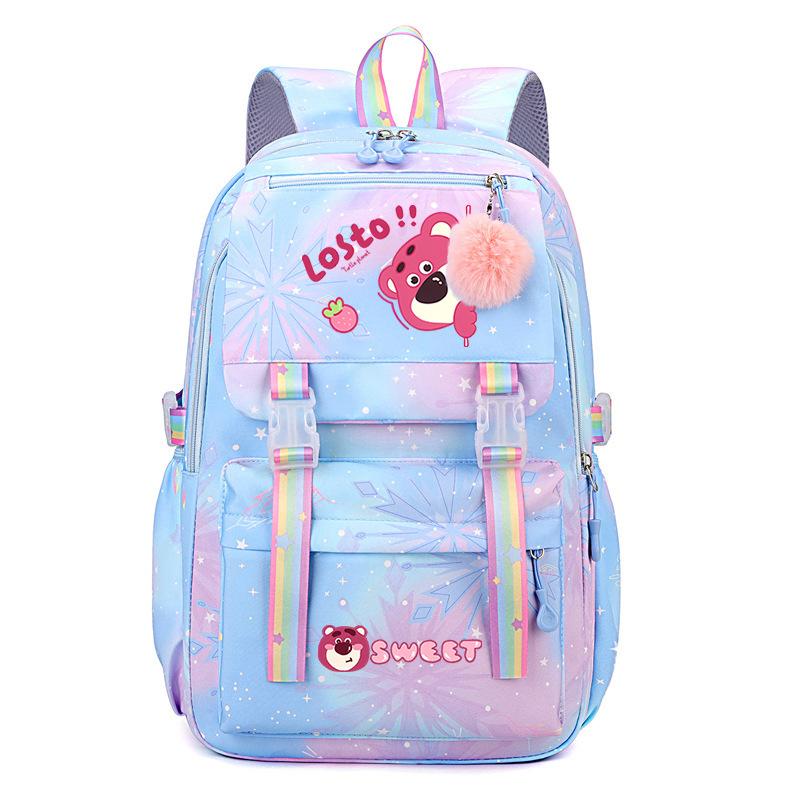 College Style Strawberry Bear Cute Cartoon Print Student Schoolbag Lightweight Ridge Protection Large Capacity