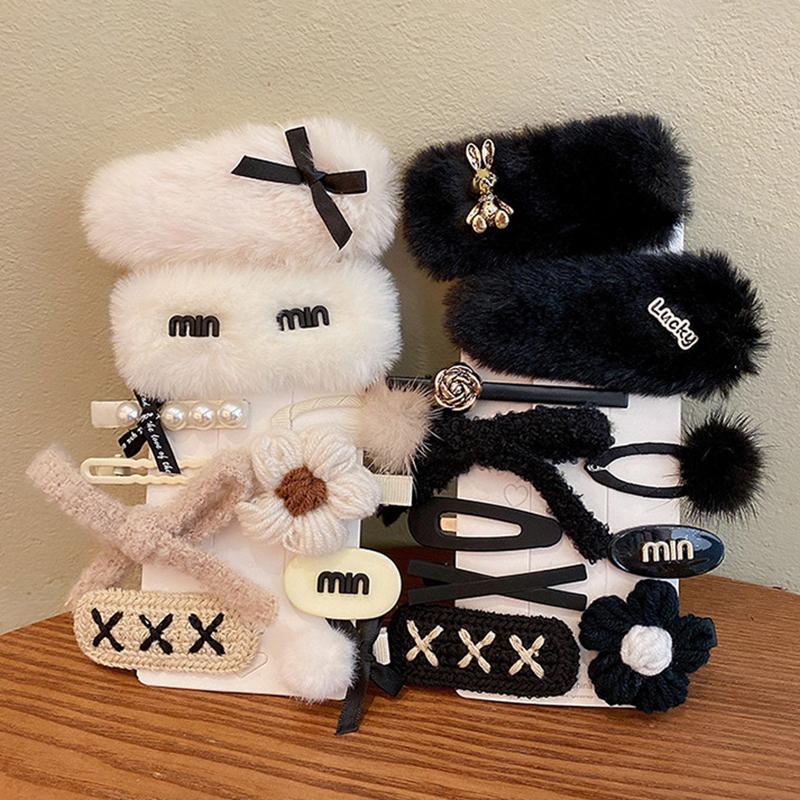 10 stk Dame Side Barrettes Hodeplagg Vinter Plysj Drakts Tiara Hårtilbehør For Jenter Hårspenner