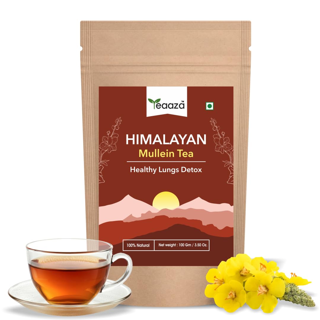 Teaaza Himalayan Mullein Tea |Lung Detox Tea |100 Grams-50+Cups| Mullein Tea Leaf for Respiratory Health & Lung Detox | Organic Mullein Tea