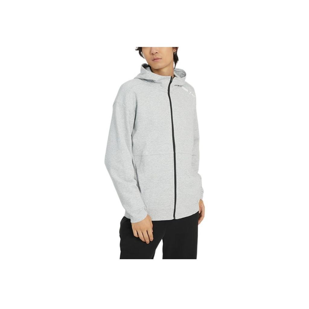 PUMA Solid Color Hooded Zip-up Jacket with Logo Print Men Outerwear Light-Grey 672408-04