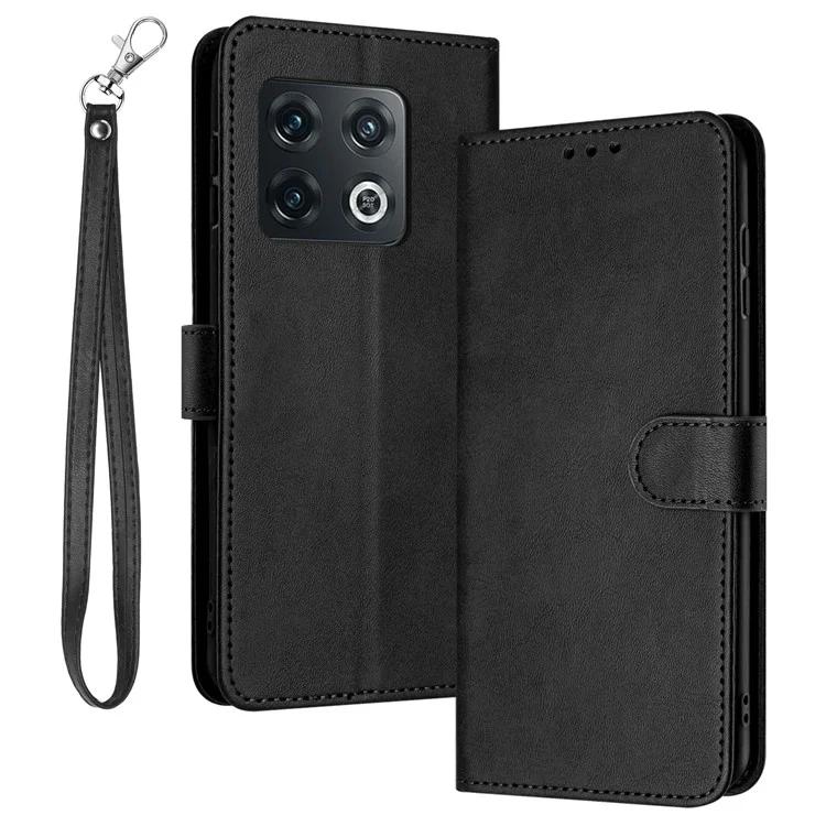 For Oneplus 10 Pro 5G Case TPU+PU Leather Flip Stand Cover Cell Phone Shell with Strap - Green