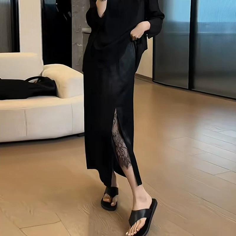 Plus Size Ladies Summer Thin Loose Skirt Women s Plus Size High Waist Drooping Slimming Mid Length Long Length Side Slit A- line Skirt 4XL