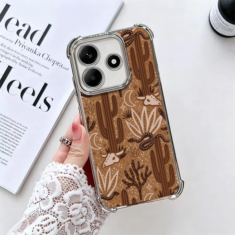 Cactus Pattern Plating Phone Case For Xiaomi Redmi Note 14 15 Pro Plus 13 12 11 11S 11T 10 9S 9 5G Anti-Fall Airabag Cover