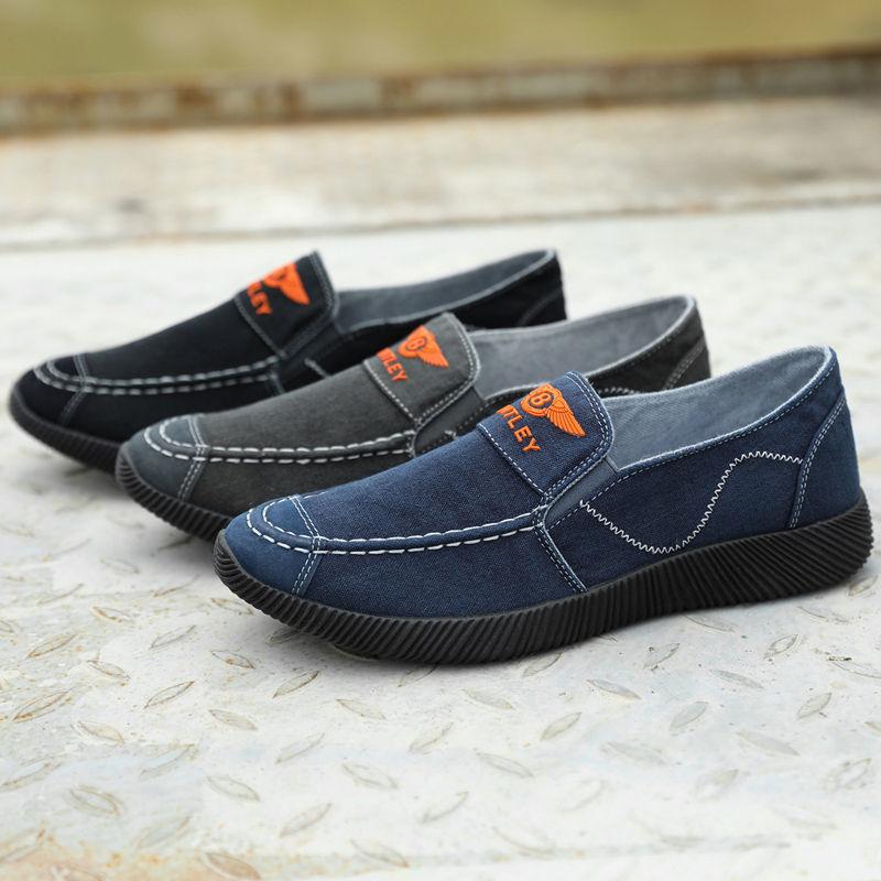 Fashion Spring and Summer Mens Canvas Shoes Slip On Work Shoes Non-slip Breathable Deodorant Sneakers