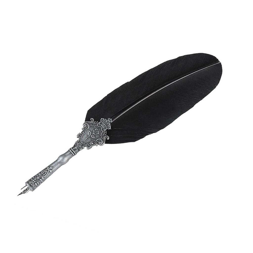 Retro Quill Alloy Feather Writing with Pen Nibs Gift Box Quill Set with Ink Bottle Black