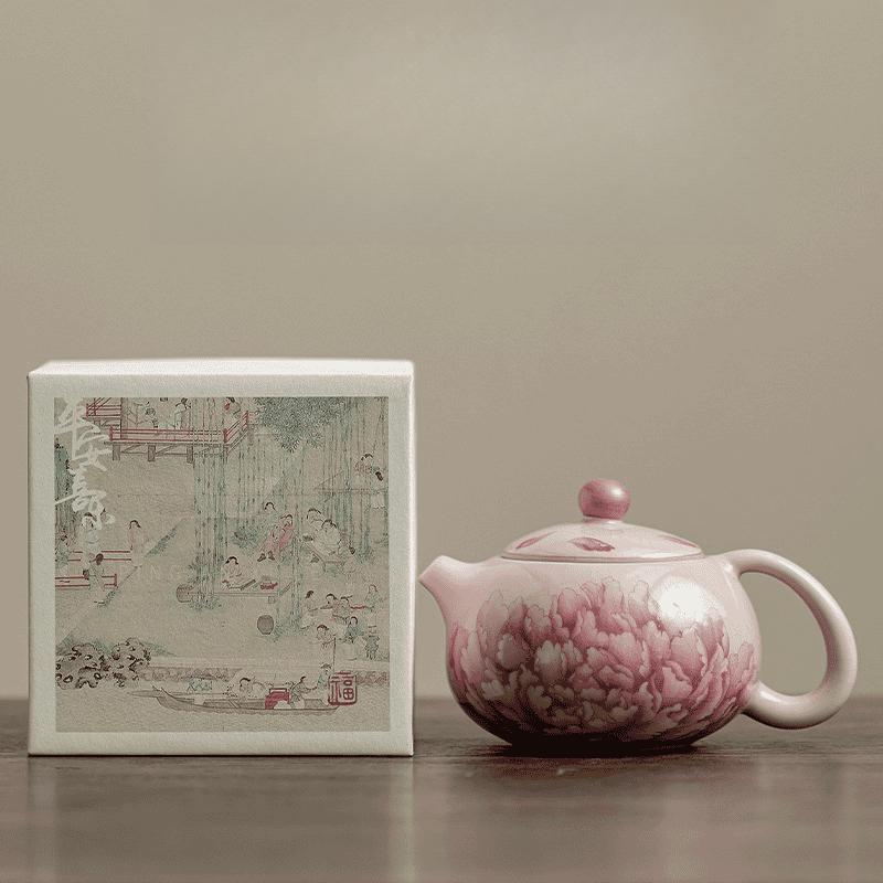180ml Antique Pink Peony Teapot Ceramic Xishi Teapot Kaikai Ru Kiln Tea Pot Kung Fu Tea Set Accessories Underglaze Color