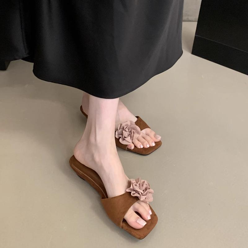 National Style Fairy Flower Summer Retro Slippers Shoes One Word Chinese Wedge Heel New 2025 New with Skirt Sandals