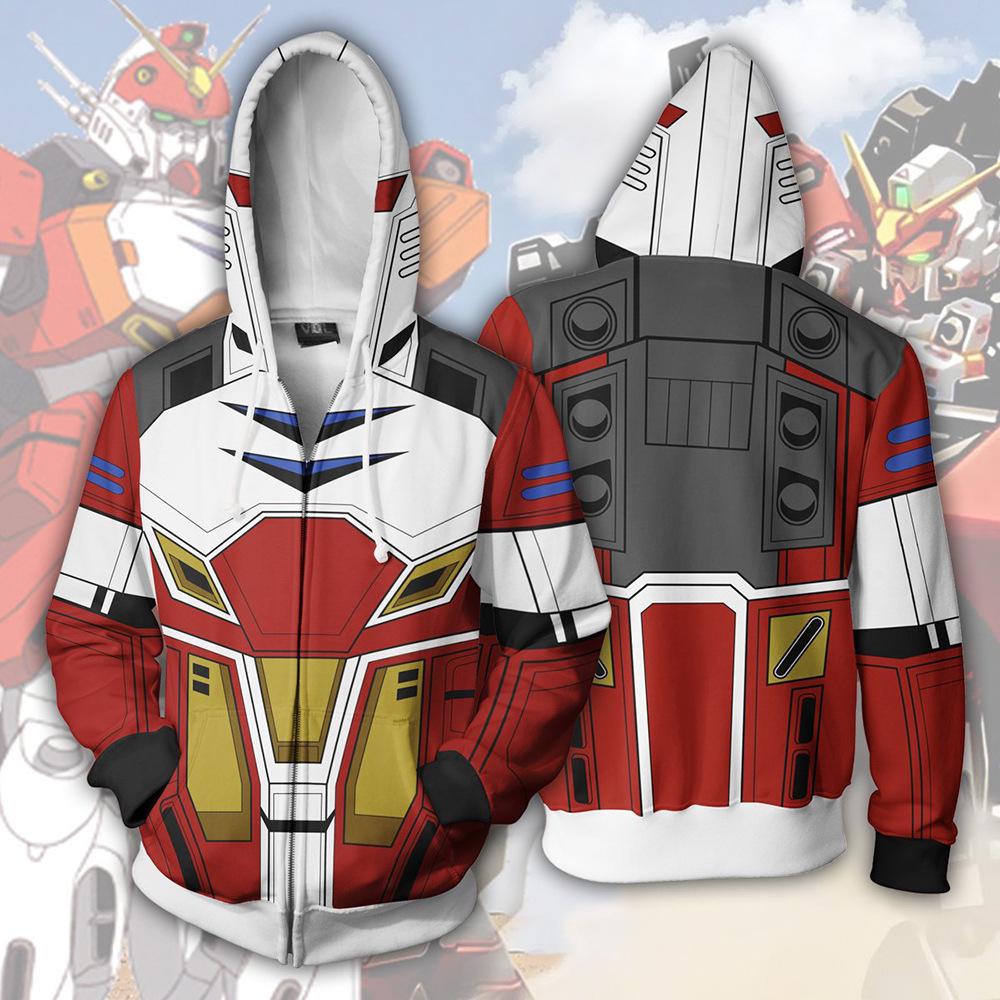3D Printed Anime Hoodie with Mobile Suit Design - Japanese Anime Zipper Jacket