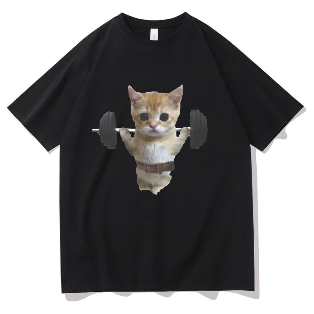 Gym Cat Sam Sulek Funny T Shirts Unisex Women Cute Kawaii Fitness Pump Cover Tshirt Male Oversized Pure Cotton Tshirt Short Sleeve