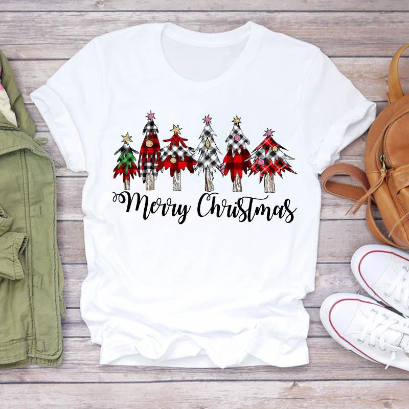 

Casual Leopard Merry Christmas Tree Graphics Women T-Shirt 90S Kids Summer Shirts Loose White Female Tops Cute Children Clothes S білий