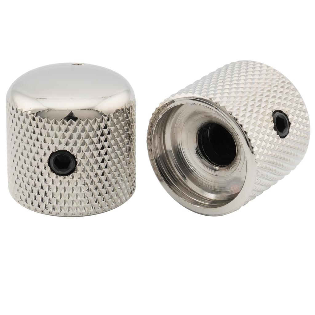 Musiclily Pro Steel Knurled Dome Knobs with Side Indicator for Electric Guitars and Nickel of 1/4" Threads, Metric/Inch Dots, Basses, (Set 2)