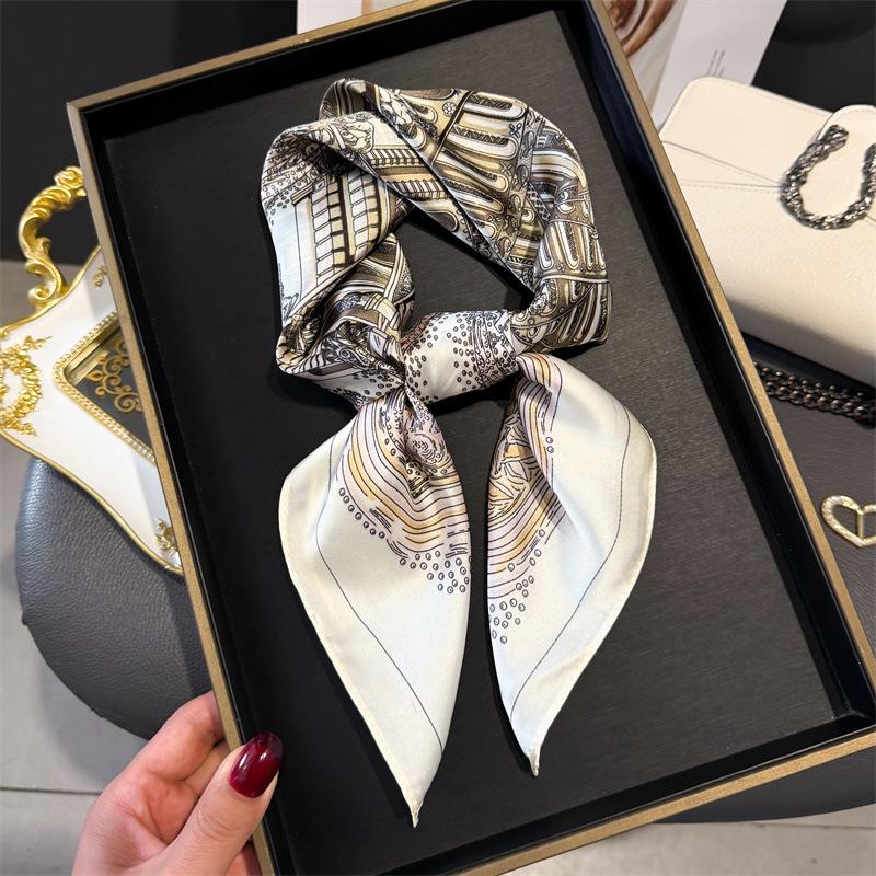 Luxury Retro Design Print Scarf Women Silk Scarves Bandana Hijab Neckerchief Shawl Kerchief Hair Band Foulard Lady