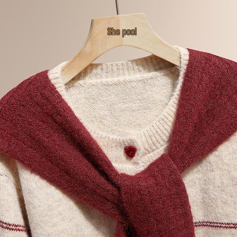 Women's Wool Blend Striped Knit Top with Heart Buttons