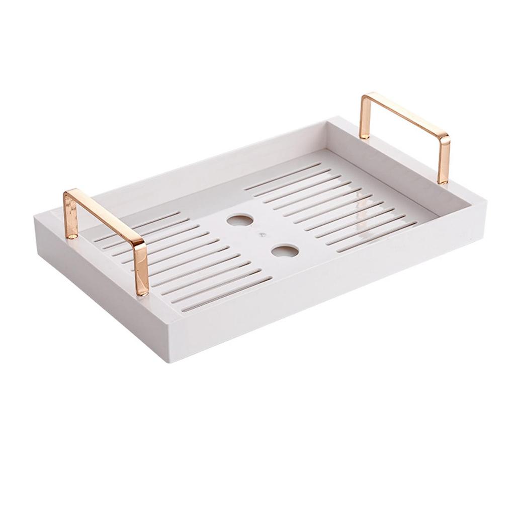 Serving tray Rack with Handles Modern Elegant Cup Holder for Countertop Household , Drain White