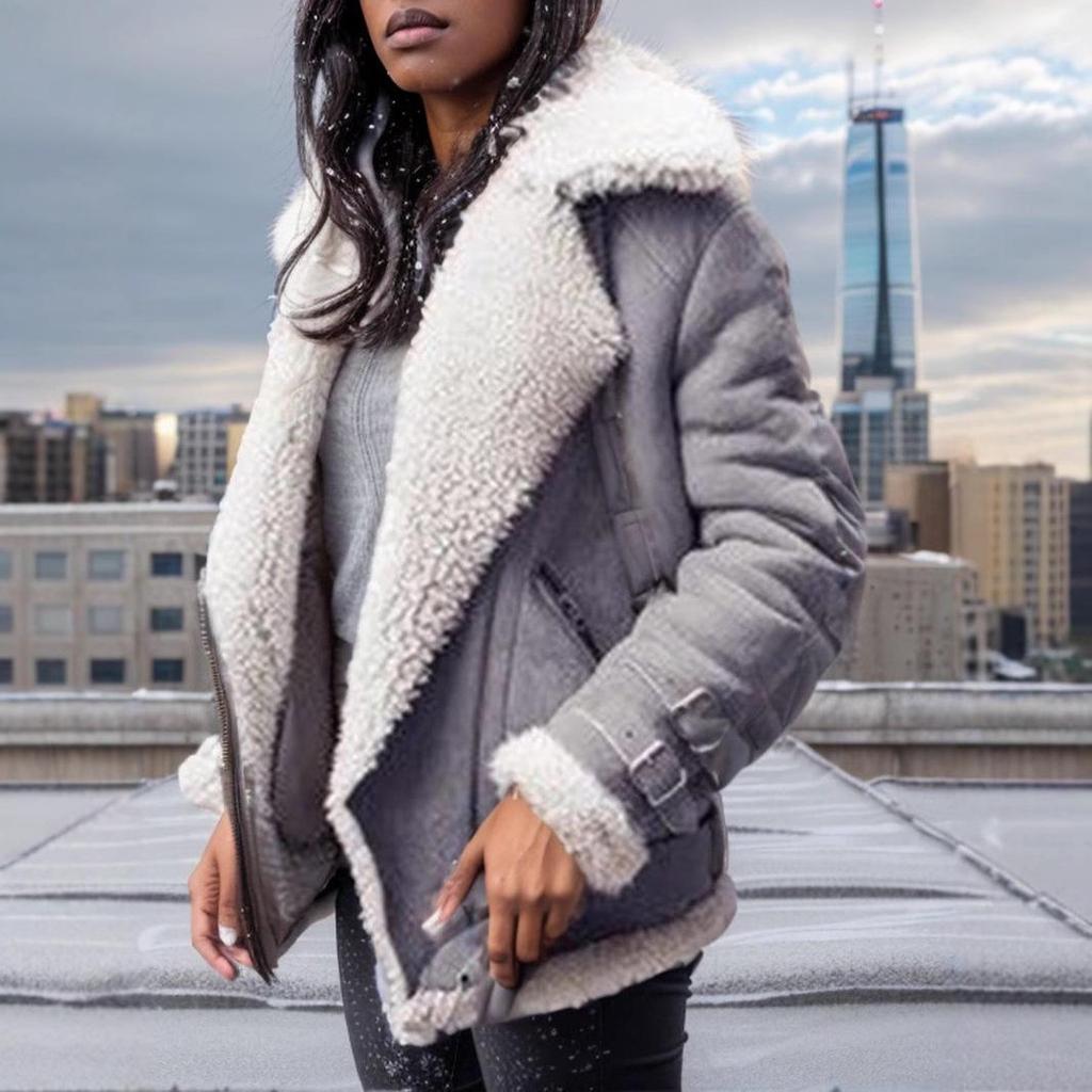 Women's Biker Deerskin Lamb Wool Fur & Cotton Coat