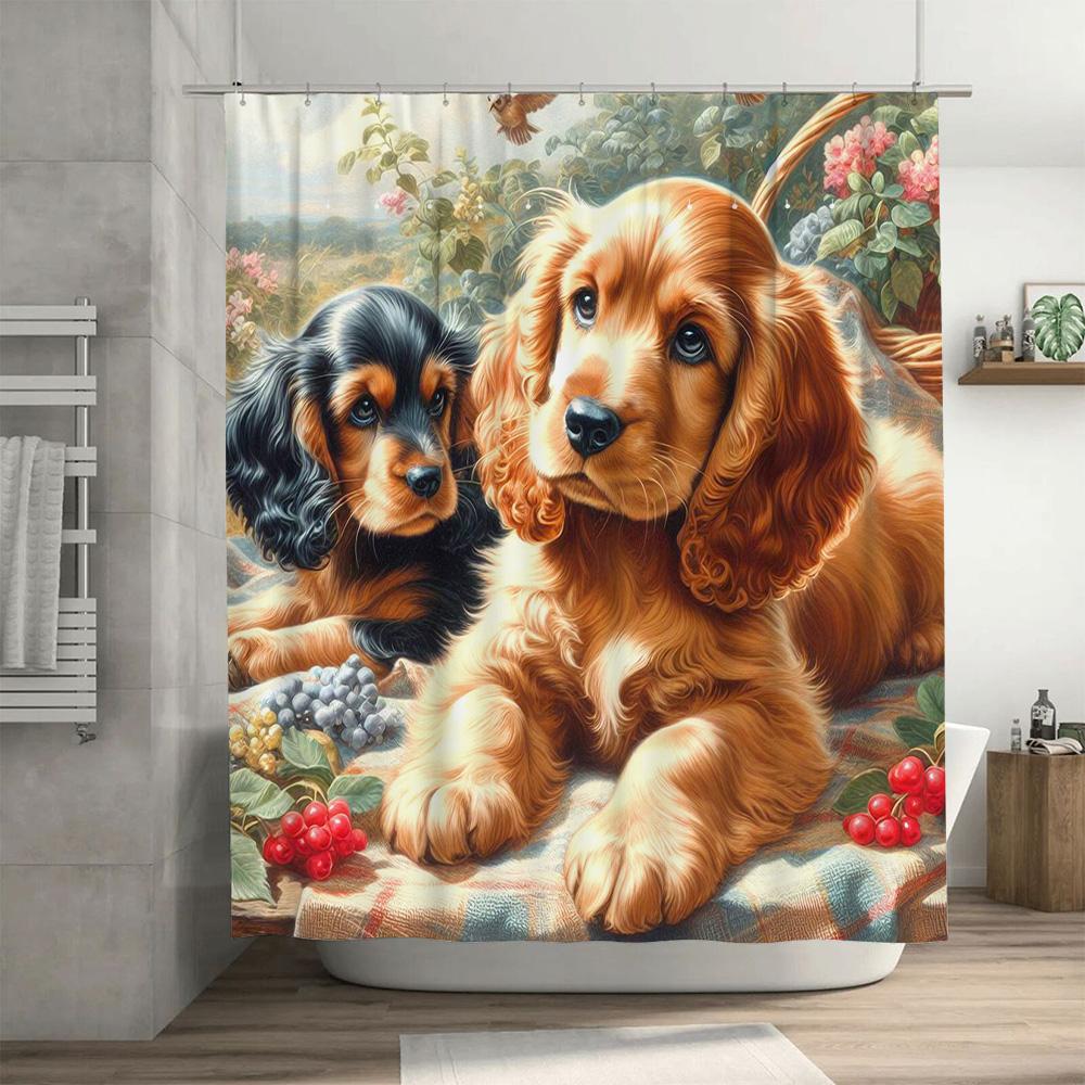 Adorable Cocker Spaniel Dog Print Shower Curtain High-Quality Fabric Waterproof for Bathroom Decorations