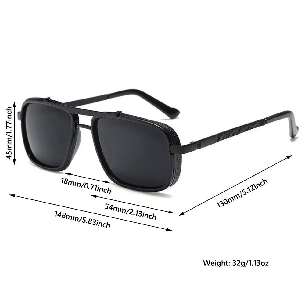 New Retro Rectangle Sunglasses for Women Men Classic Double Bridge Thick Edge Metal Frame Sun Glasses Steam Punk Eyewear