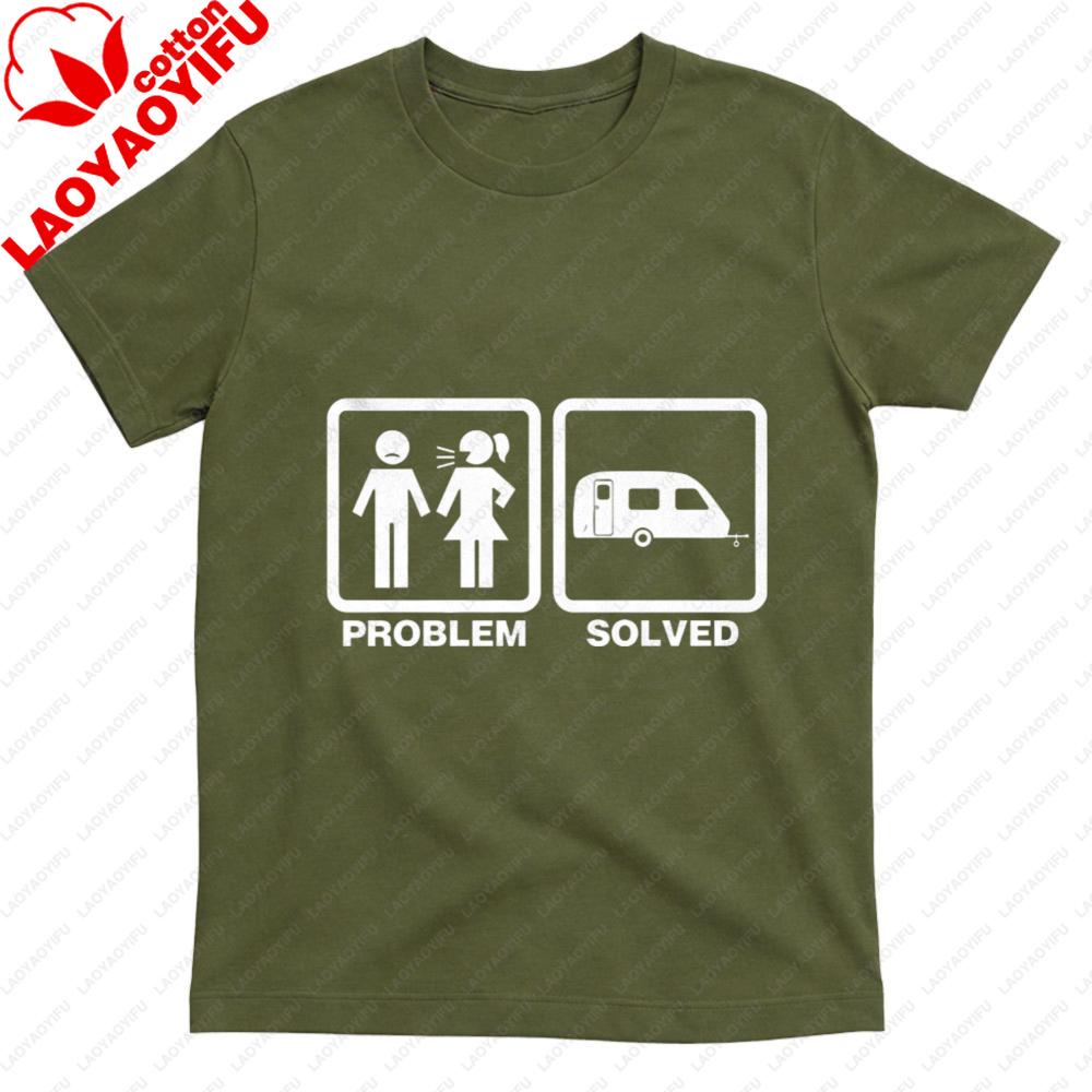 Men TShirt Summer Casual Short Sleeve Cotton Fashion Tee with Problem Solved RV Camping Graphic for Men Unisex Clothes