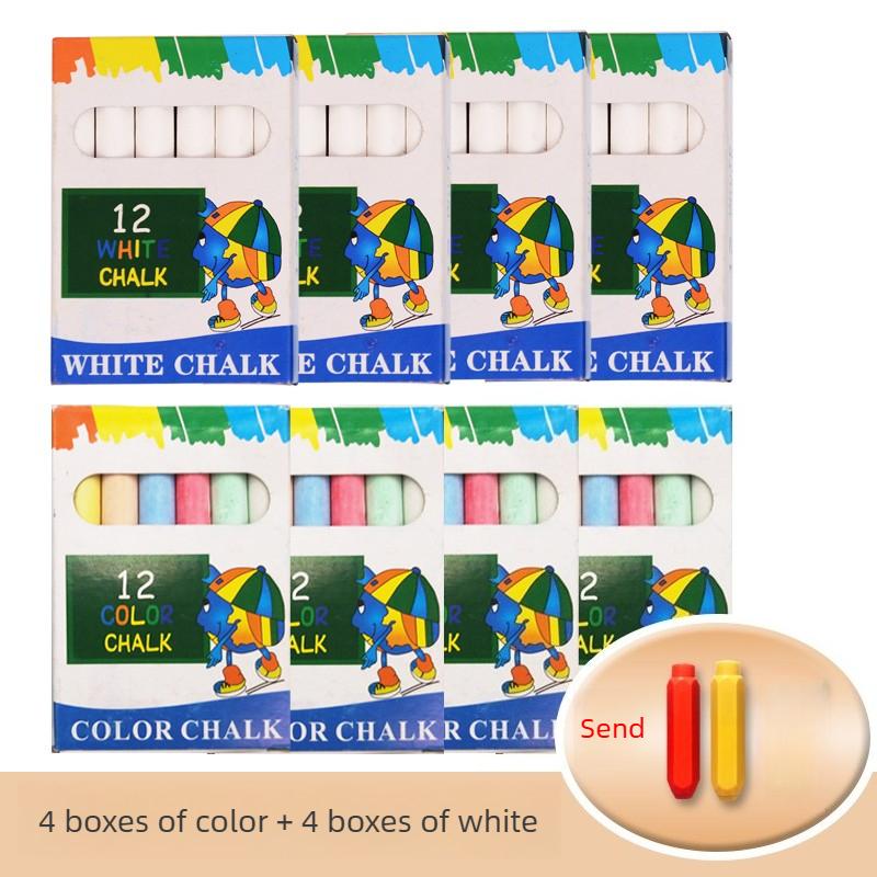 12 PCS Dustless Chalk Colored / White Non-Toxic Dust-Free Vibrant Blackboard Kids Teachers Stationery Office School Supplies