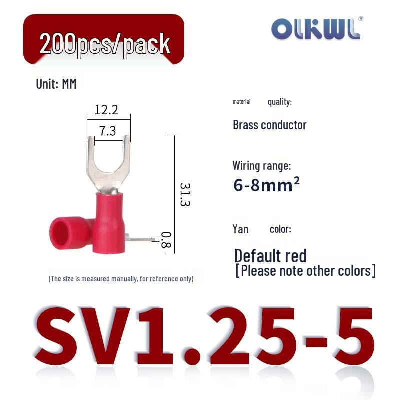 SV European Fork-Type Pre-Insulated Copper Crimp Terminals: SVS1.25-3.2/4/5, SV2-4/5/6 Wire Lugs.