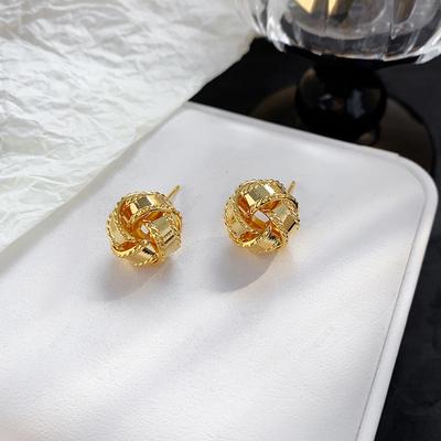 Simple Gold Color Wrapping Ball Stud Earrings For Women Fashion Punk Small Flowers Earring Jewelry Accessories Gifts