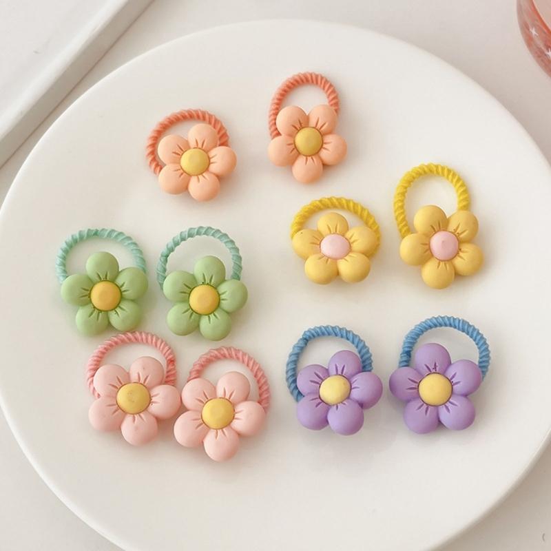 Pack of 10 Cartoon Hair Ties with Fruit/Flower Theme Designs for Little Girl and Children Sprinig Hair Styling Hairband