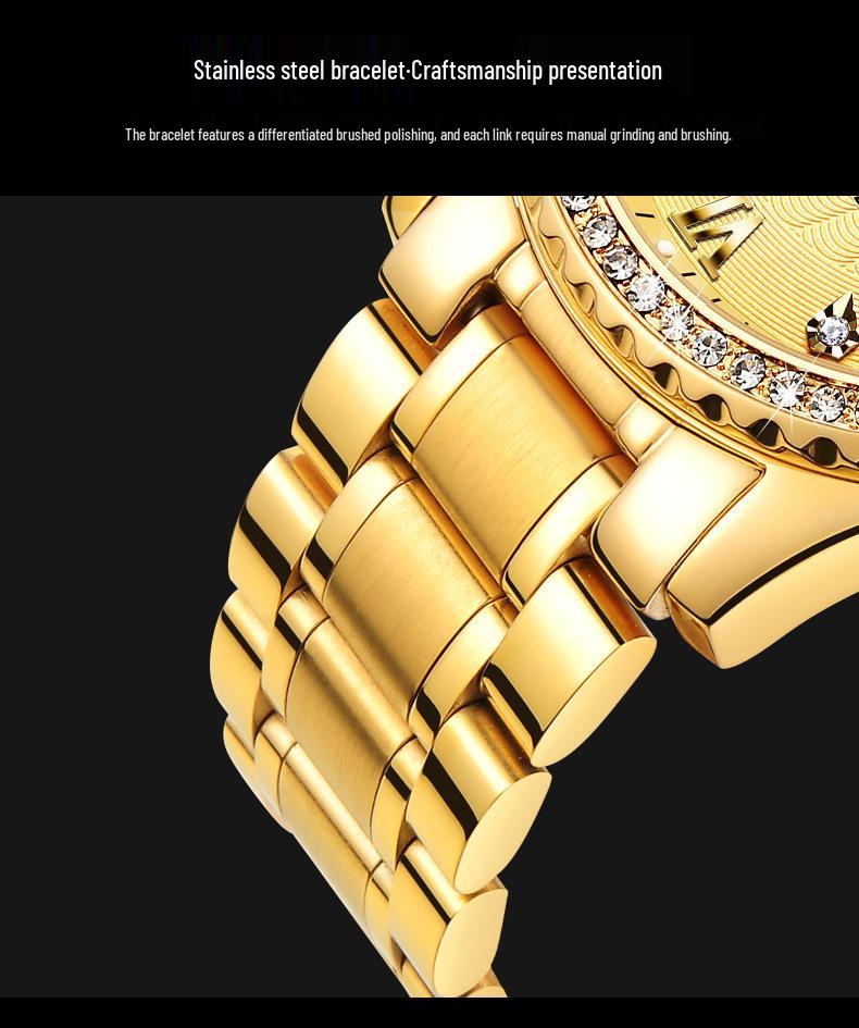 OLEVS Luxus Gold Diamantenbesetzte Wasserdichte Herrenuhr