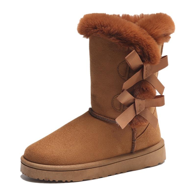 Bow winter new velvet thickened snow boots women's warm medium boots women