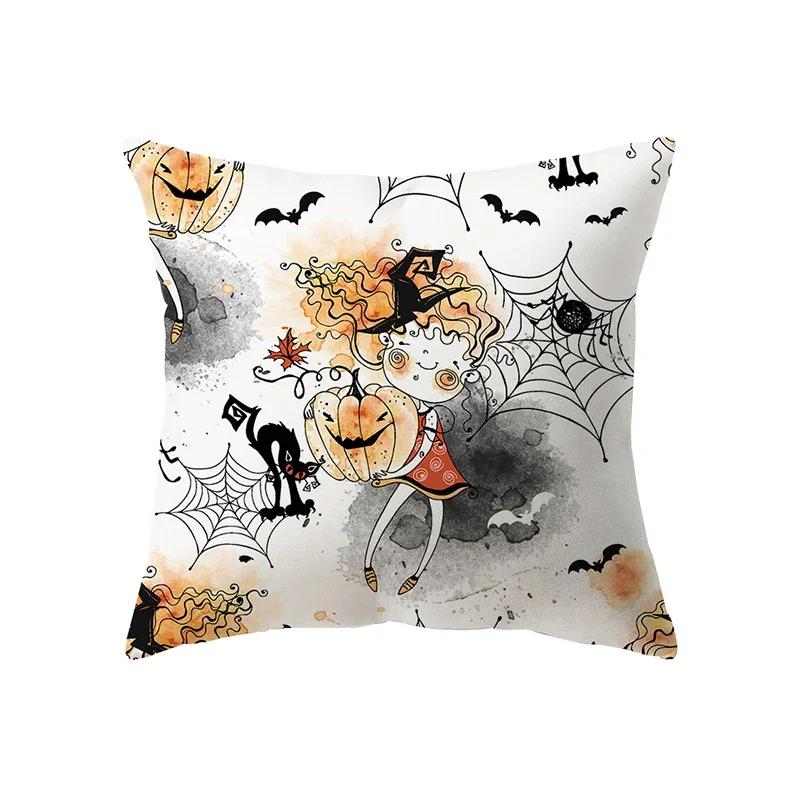 Halloween Theme Horror Pumpkin Bat Print Pattern Cushion Cover Home Living Room Sofa Decoration Polyester Pillow