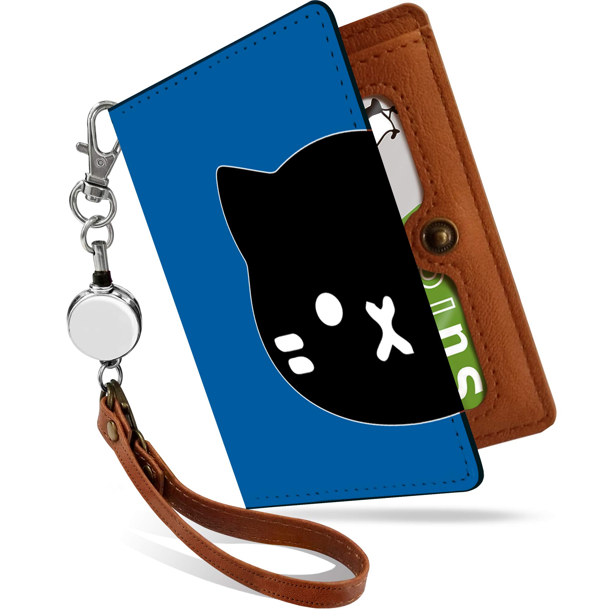 Претимо Картхоллер на шнурке, Милая мордочка кошки, Синий, Животный принт, Двустворчатый, Защита конфиденциальности, Стильный, Женский, Иллюстрация кошки, Синий [Мордочка кошки Blueps]