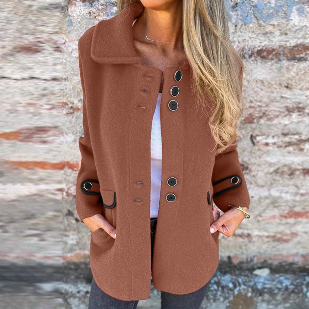 Women's Solid Color Button Lapel Single Breasted Long Sleeved Jacket