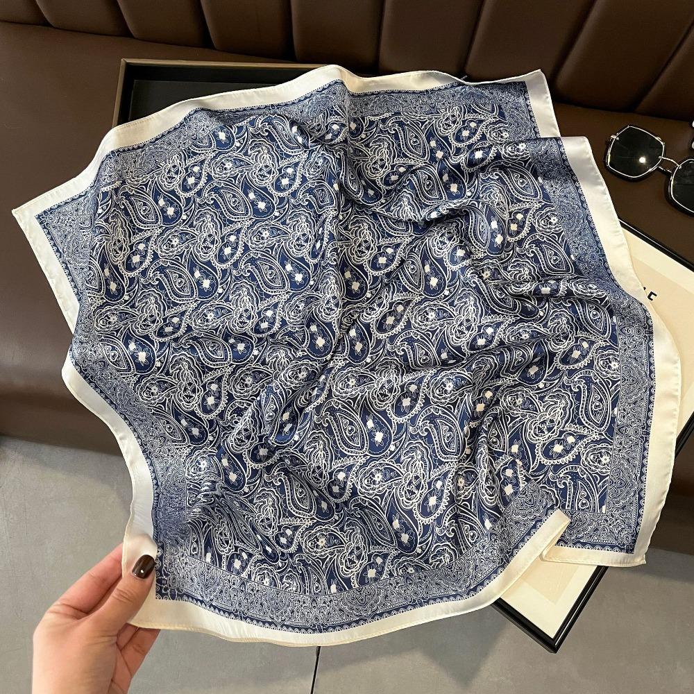 Small Satin Print Wrap Headkerchief 70×70cm Hair Neck Tie Scarf Vintage Women Silk Scarf
