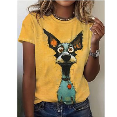 Women's Summer Short Sleeve Funny Dog Pattern Printed Round Neck T Shirt Spring Summer Casual Short Sleeve Knit Sweater Women's