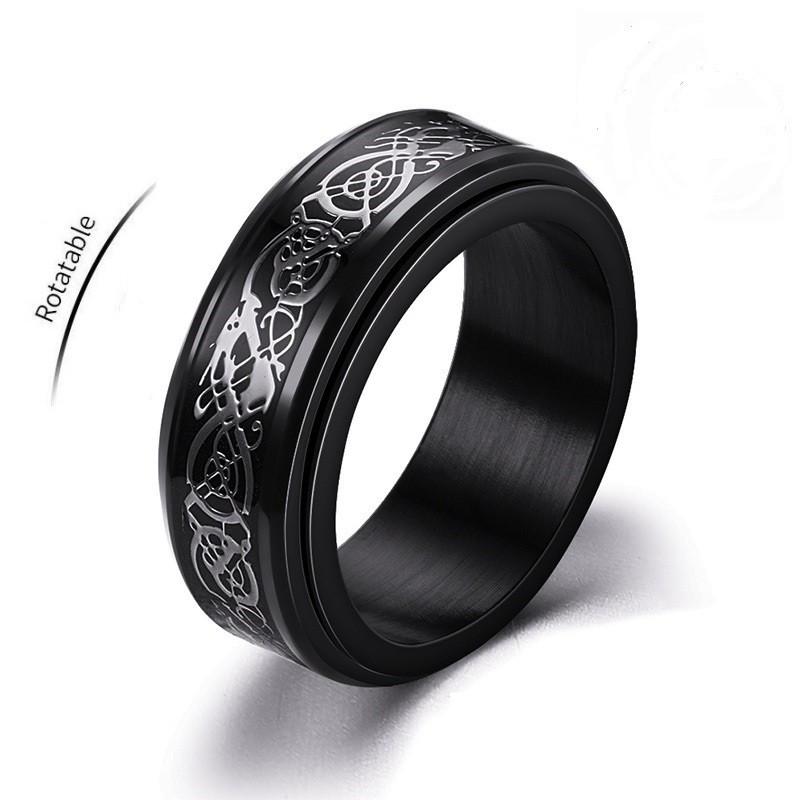 

Stainless Steel Celtic Dragon Carbon Fibre Rings For Men Anti Stress And Anxiety Rotating Ring Fidget Spinner Free Shipping 13