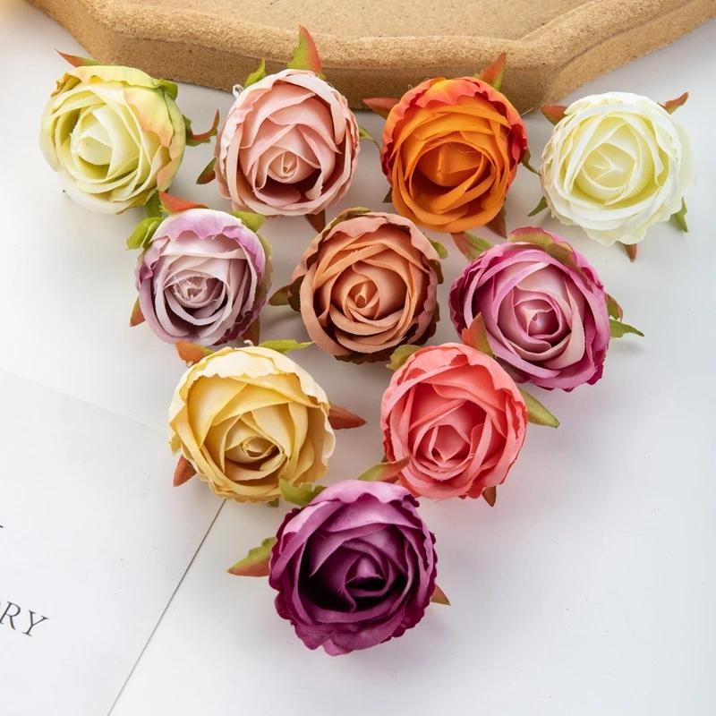 10/20pcs Artificial Flowers Scrapbook Home Room Decor Silk Diy Gifts Candy Box Cake Wedding Outdoor Fake Roses Christmas Wreaths