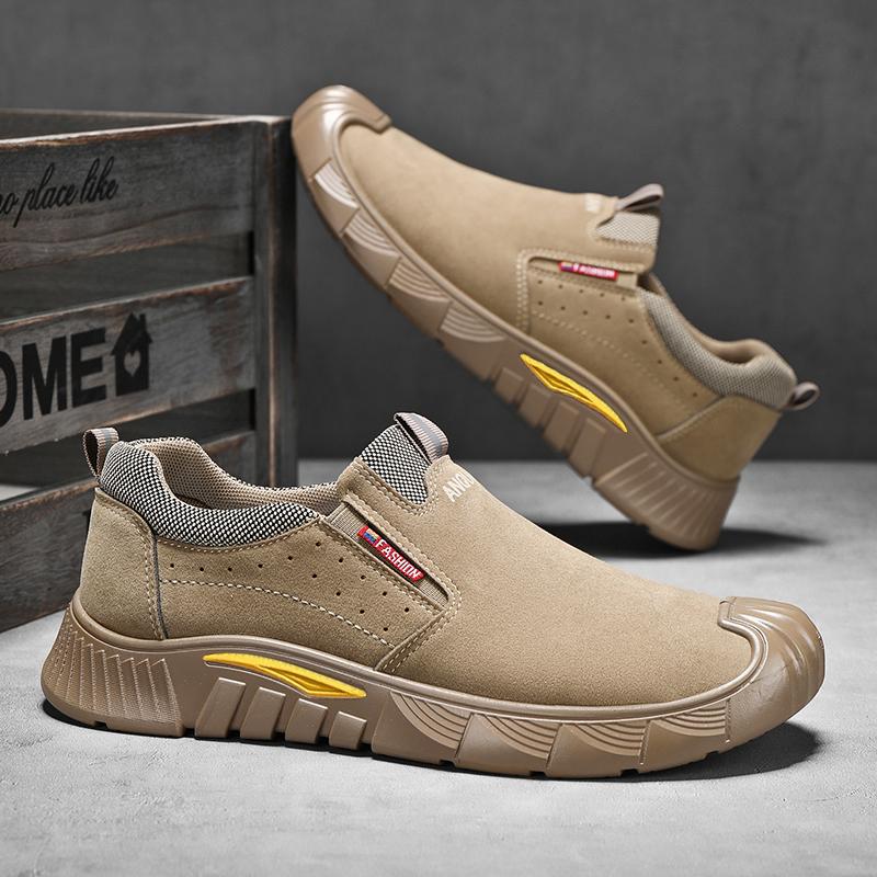 Retro Style Leather Mens Casual Shoes Lightweight Man Loafers Breathable Hiking Shoes Fashion Slip on Flats Male Driving Shoes