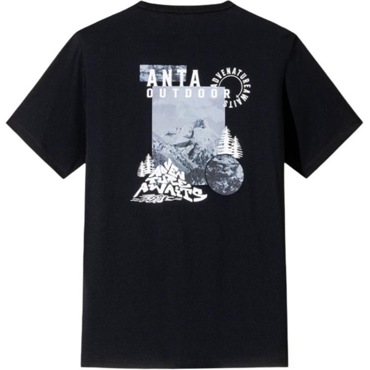 Anta Outdoor Series Casual Comfortable Simple Versatile Letter Print Round Neck Short Sleeve T-Shirt Men Tops Basic-Black 152526103-4