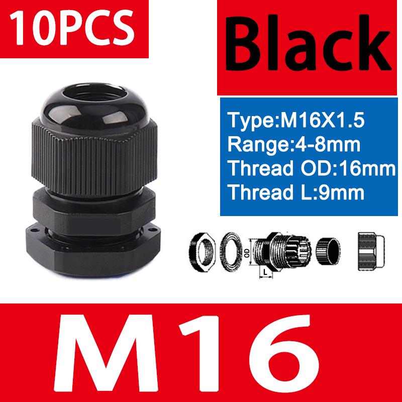 10pcs Waterproof Cable Gland M8 M12 M16 M20 M25 M32 M40 Black Plastic Seal Joint Nylon  IP68 White Cable Fixing Nylon Connector