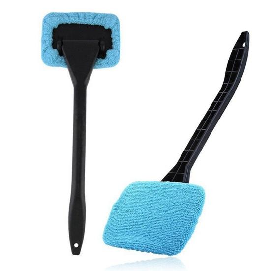 Windshield Cleaning Tool 16-inch Long Rod Window Wiper with 3 Microfiber Cloth Pads Auto Glass Cleaning Brushes Car Interior Cleaner Kit
