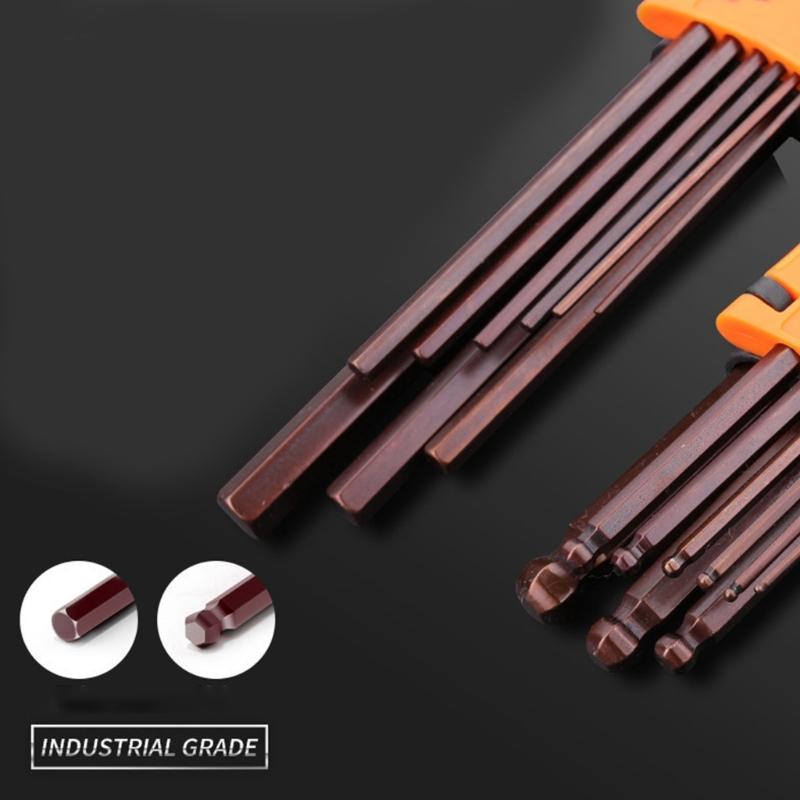 9Pieces L Type Double-End Screwdriver Hex Wrench Set Allen Key Hexagon Flat Ball Hexagonal Spanners Key Set Hand Tools