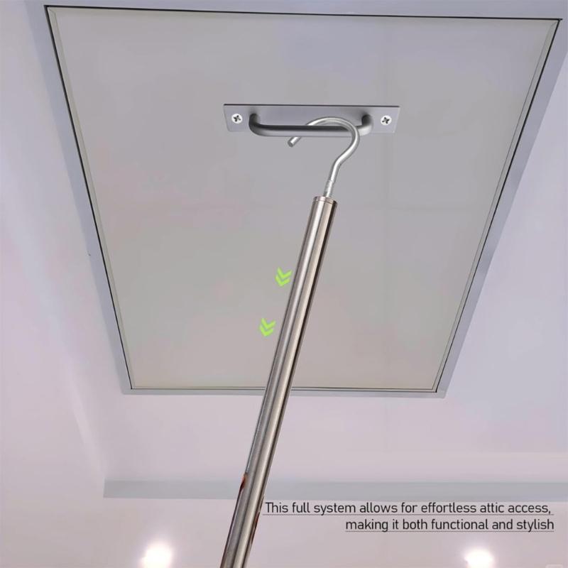 Τηλεσκοπική Ράβδος από Ανοξείδωτο Ατσάλι με Χειρολαβή Αλουμινίου Ολοκληρωμένο Σετ Γάντζων για Κατέβασμα Σοφίτας για Ευκολία στη Σκάλα Σοφίτας